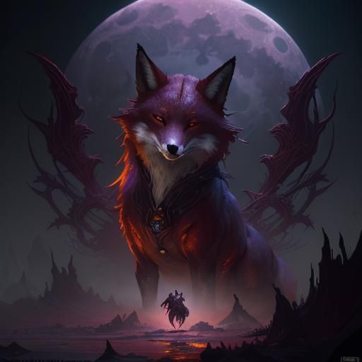 Blood Moon Fox Dark Fantasy Concept Art