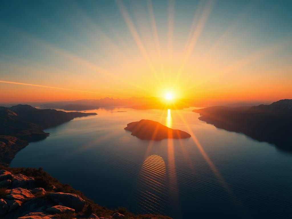 Serene Mountain Lake at Sunset in Photorealistic 3D