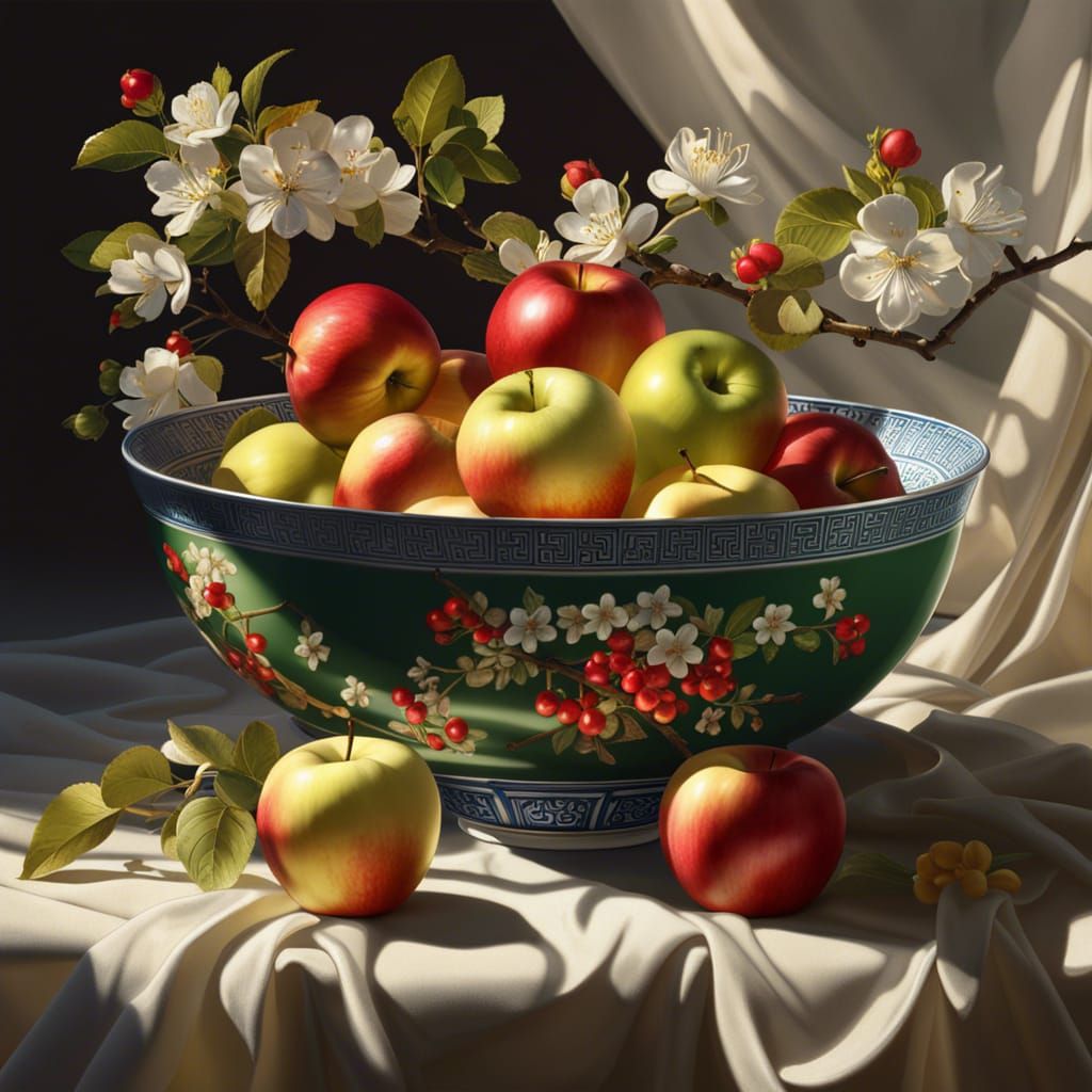 Apples and Blossoms in Chiaroscuro Style