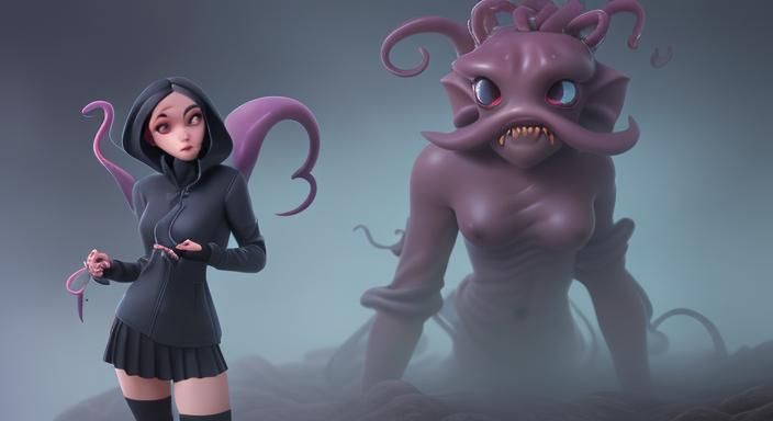 Woman in Mist with Tentacles