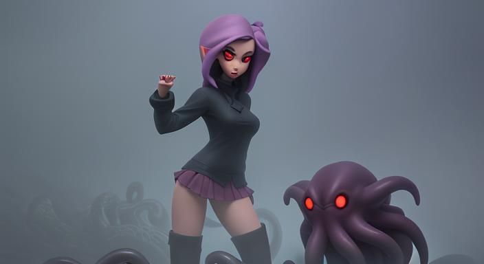 Mysterious Woman with Tentacles in Dark Mist