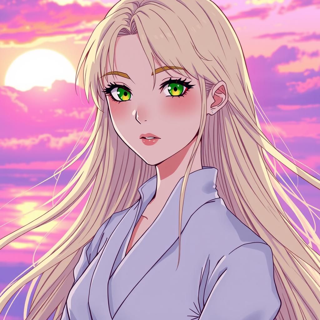 Anime-Style Woman with Flowing Hair and Pastel Colors