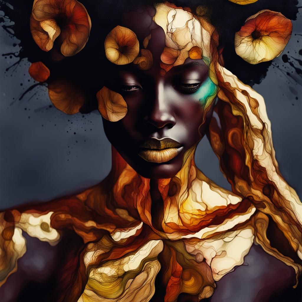 Organic Abstract Neurographic Drawing with Alcohol Inks