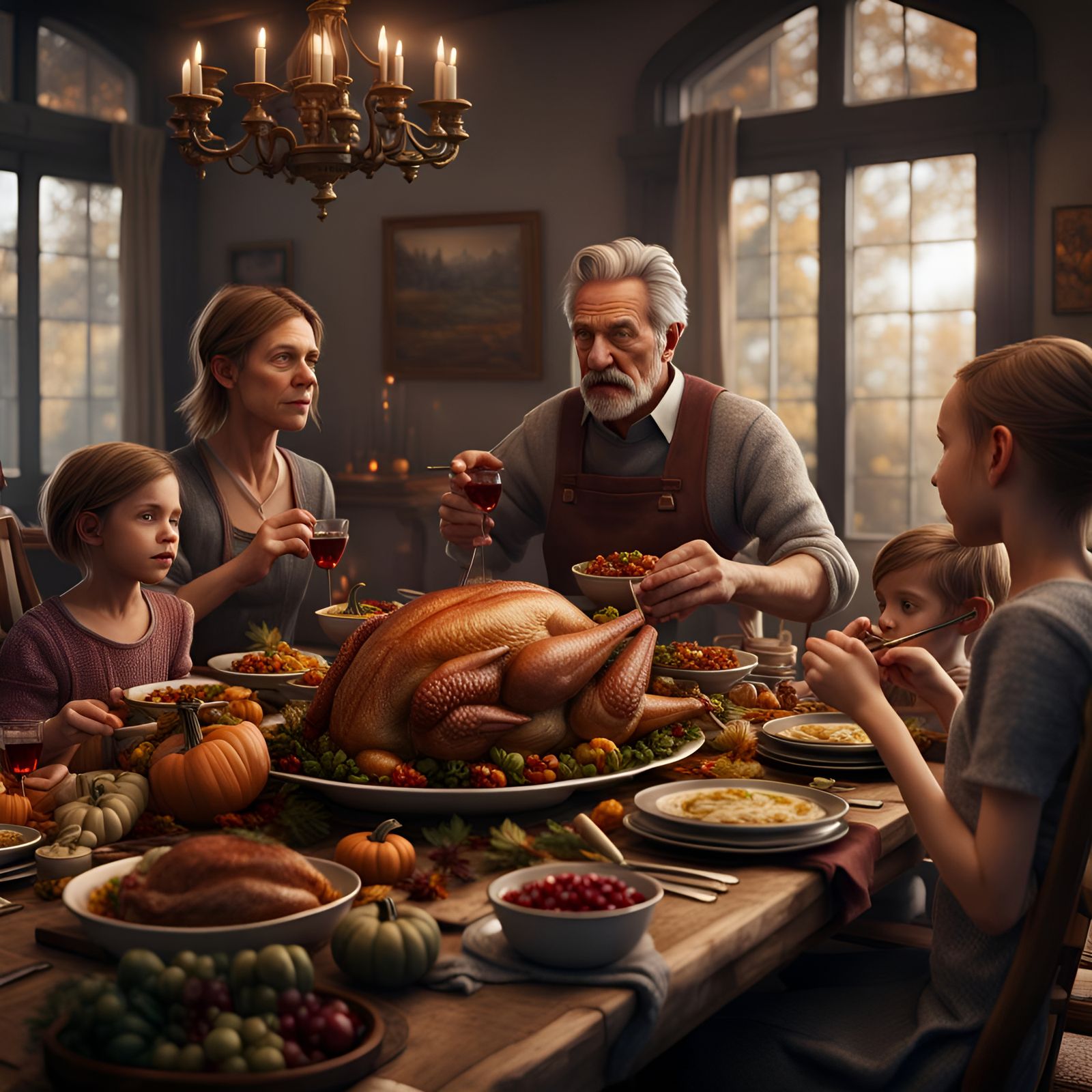 Thanksgiving Feast: A Hyperrealistic Family Gathering