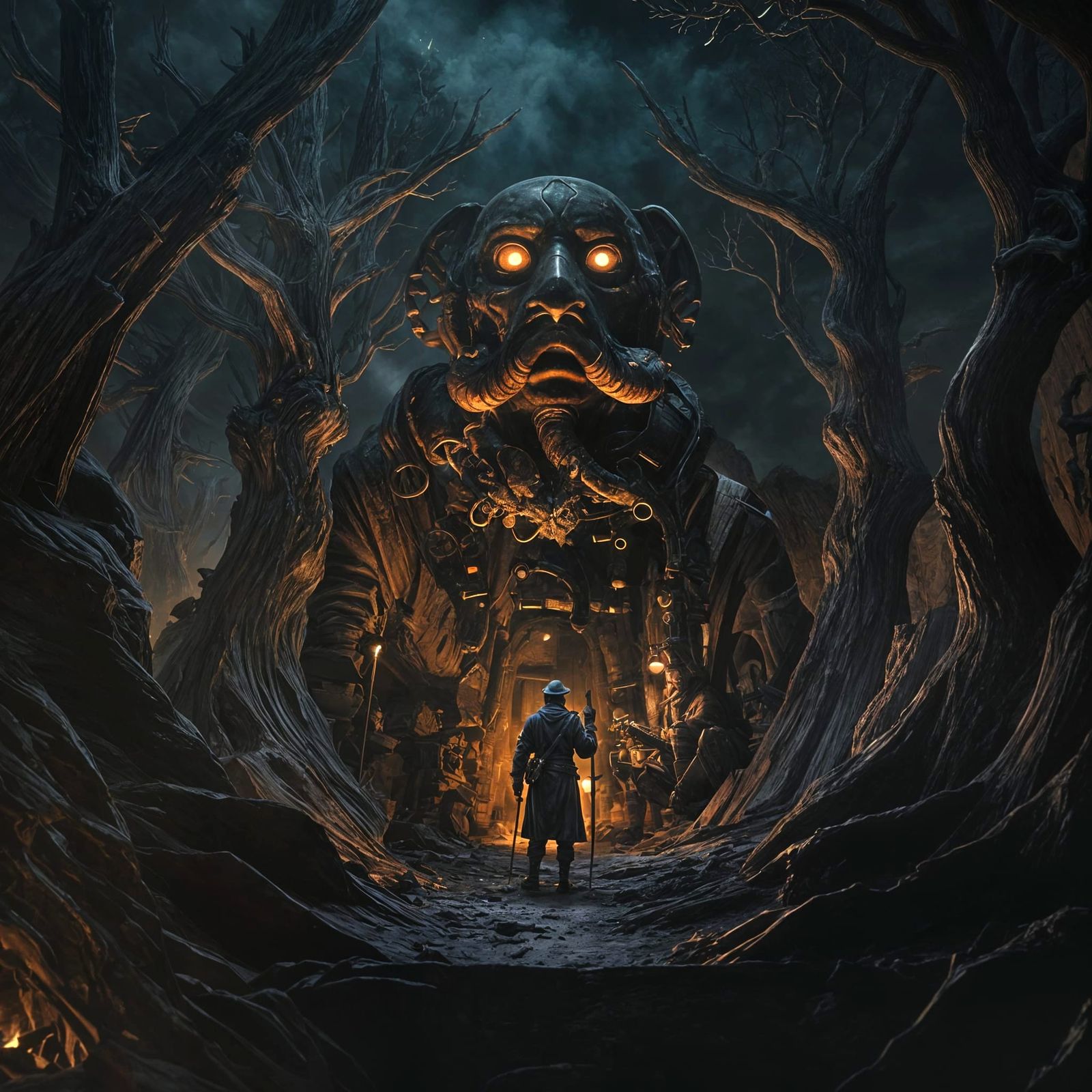 Menacing Soldier with Cigar in Shock Art Style