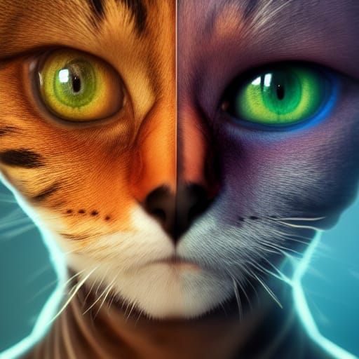 Realistic Human-Cat Hybrid in Detailed Matte Painting