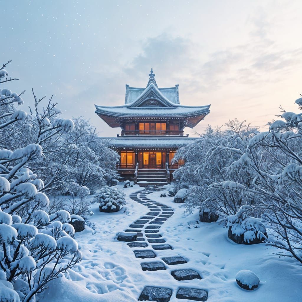 Circuit Zen Garden in Winter: Hyperrealistic Digital Art