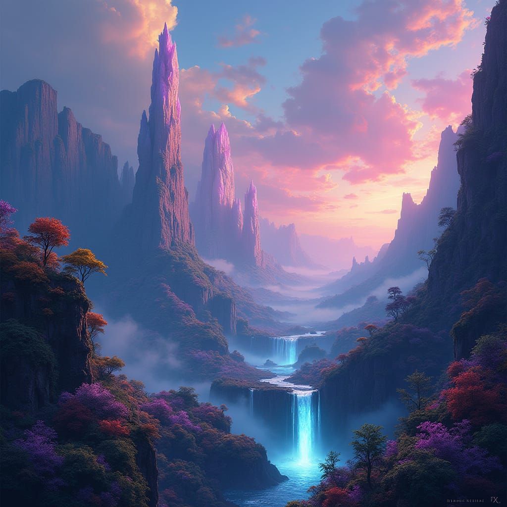 Alien Landscape Vista with Crystalline Spires