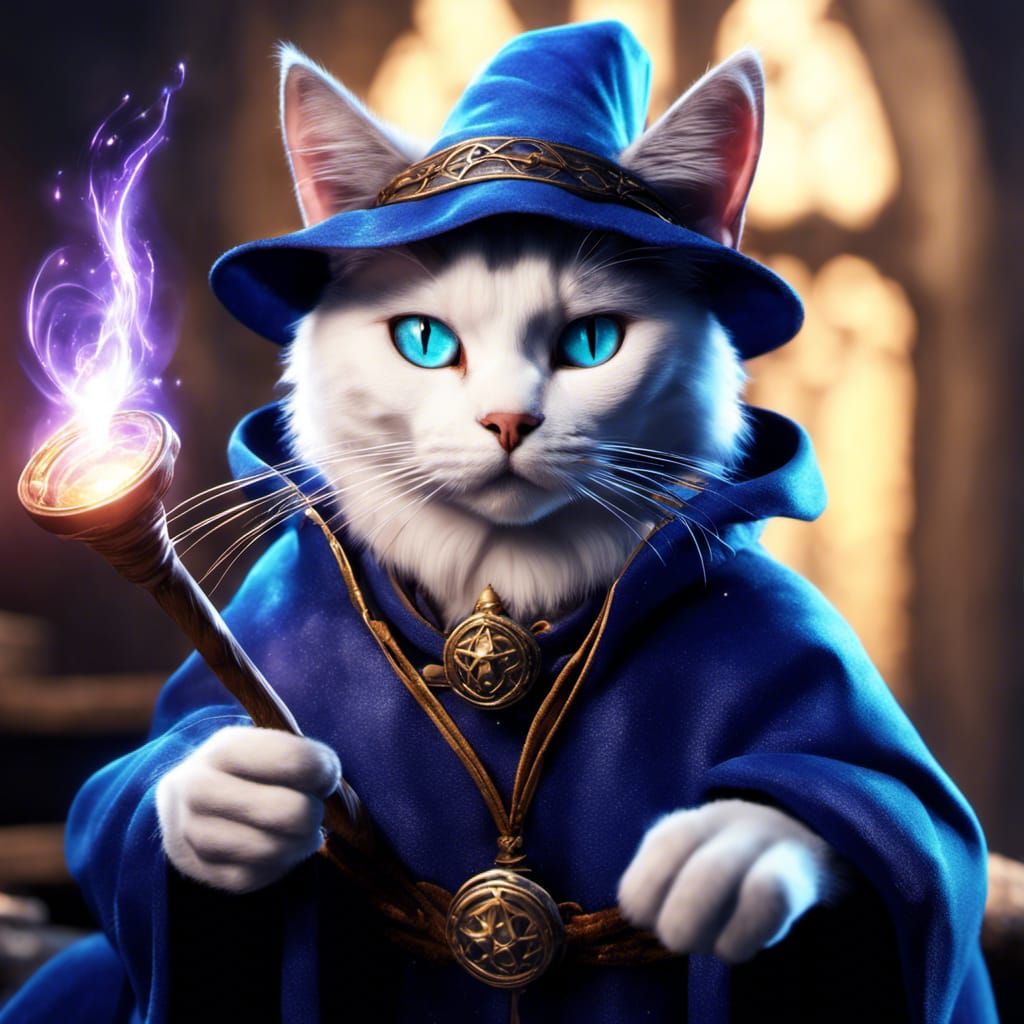 Medieval Cat Wizard Casting Arcane Magic