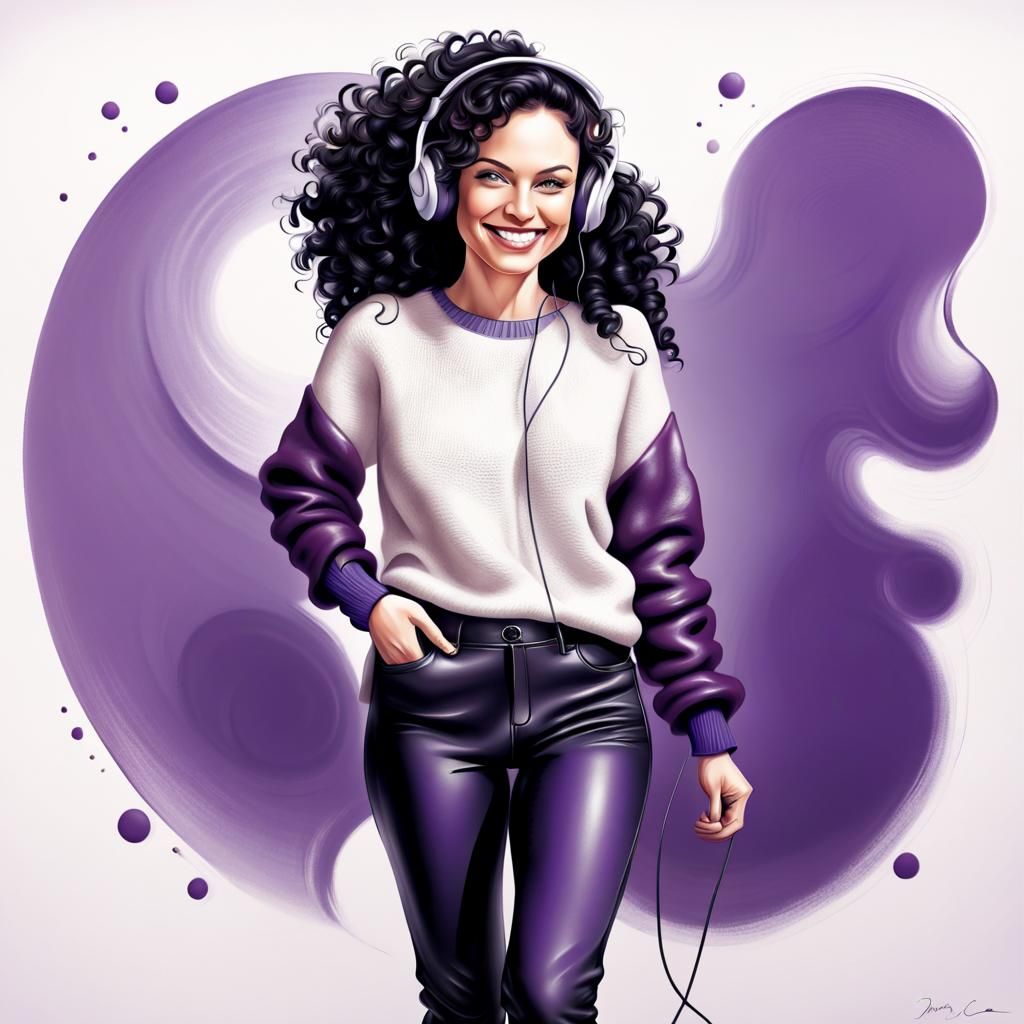 Airbrush Illustration: Smiling Woman with Headphones