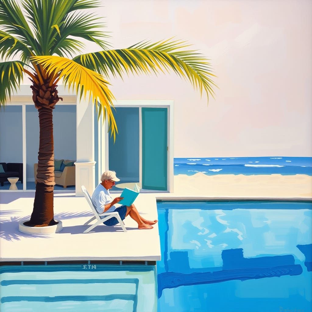 David Hockney-Inspired Abstract Beach Scene in Modern Expres...