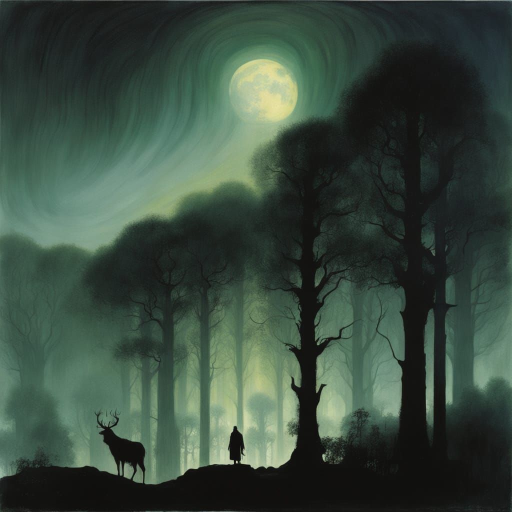 Mystical Moonlit Forest in Symbolist Style