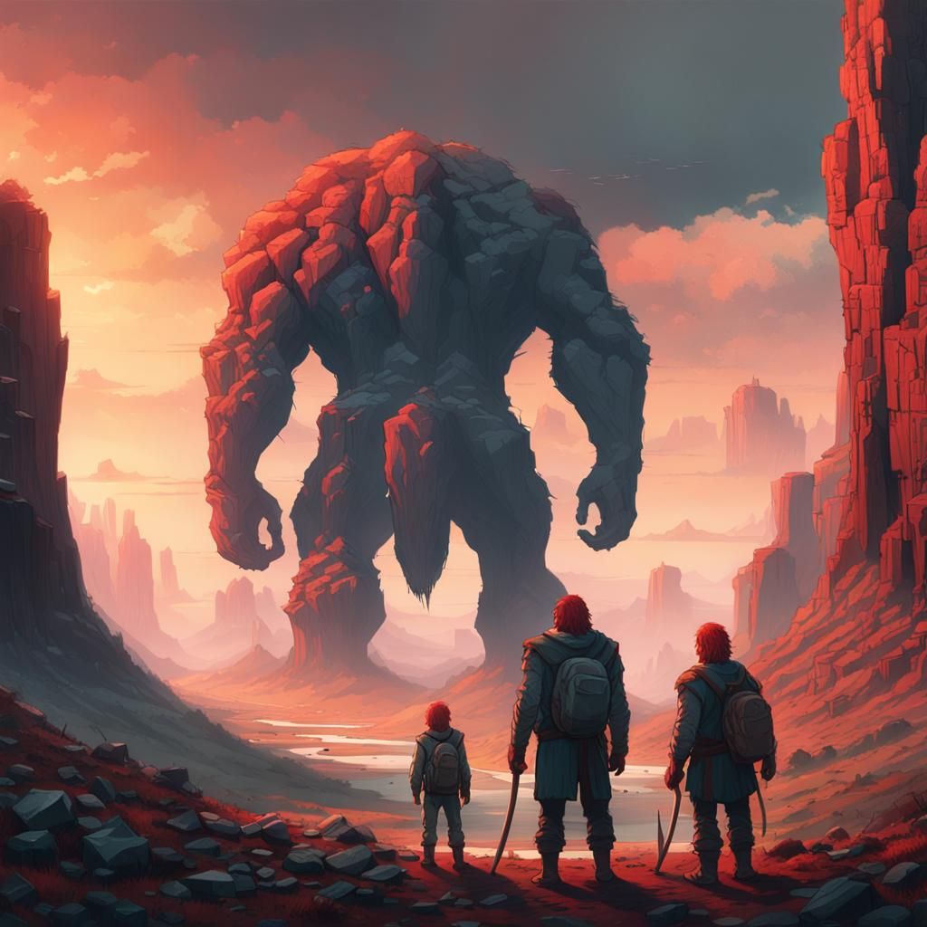 Giant Brothers Ready for Battle in Fantasy Canyon