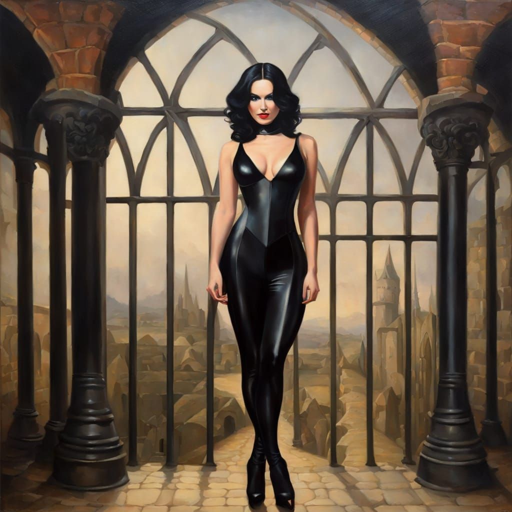 Surreal Oil Painting of a Woman in Dungeon