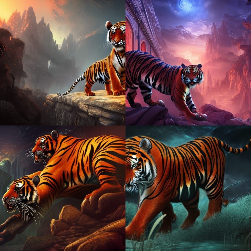 Fantastical Night Tiger in Detailed Matte Painting