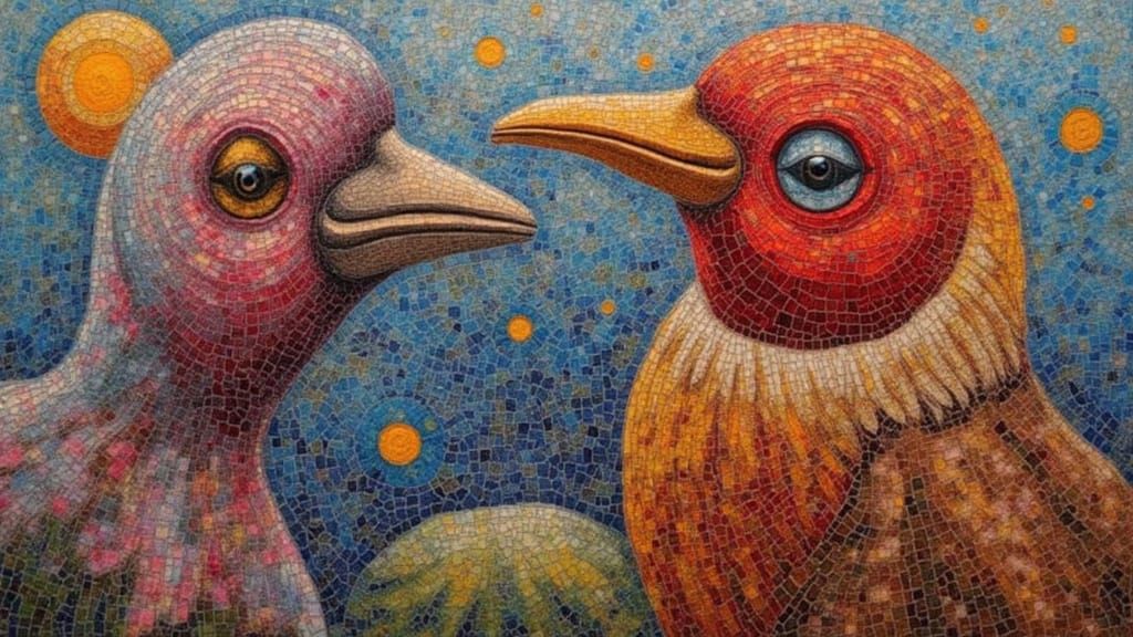 Brecciated Jasper Birds with 3D Eyes in Blue Sky