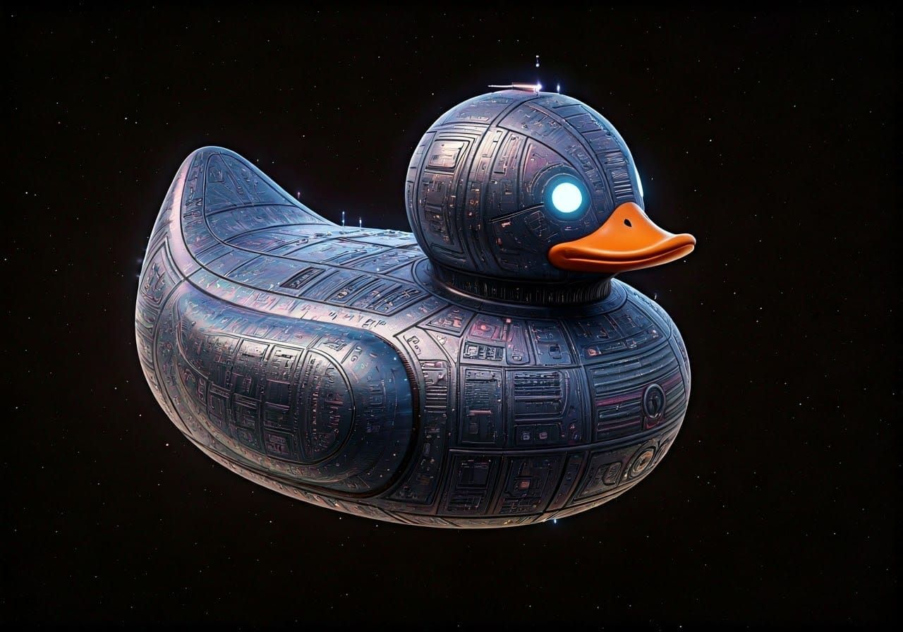 Iridescent Rubber Duck Starship in Futuristic Style