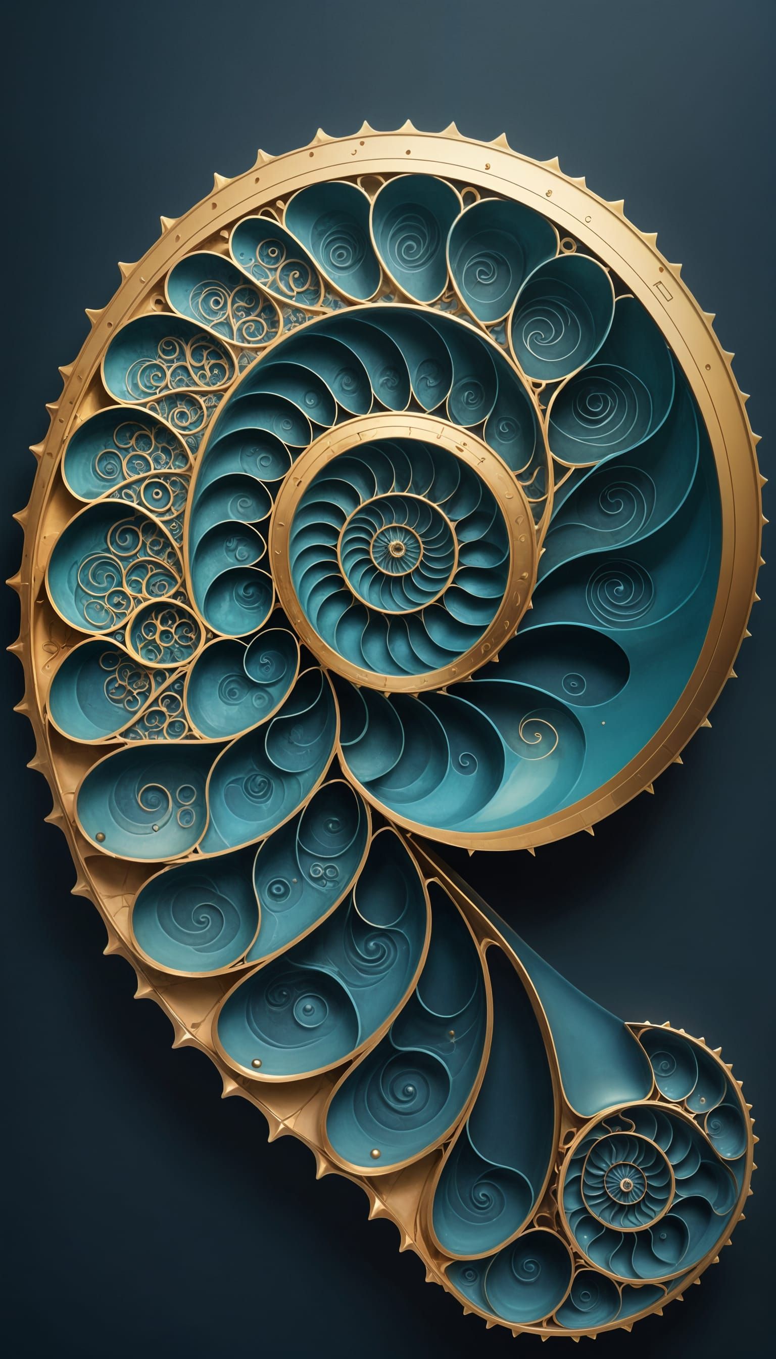 Elegant Nautilus Shell in Vibrant Mathematical Art