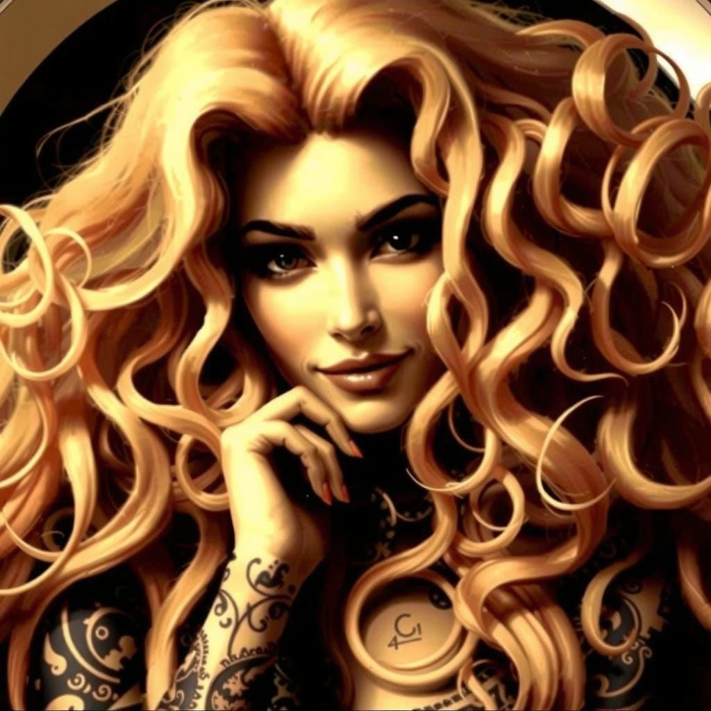 Enigmatic Goddess with Luxurious Wild Hair and Tattoos in So...