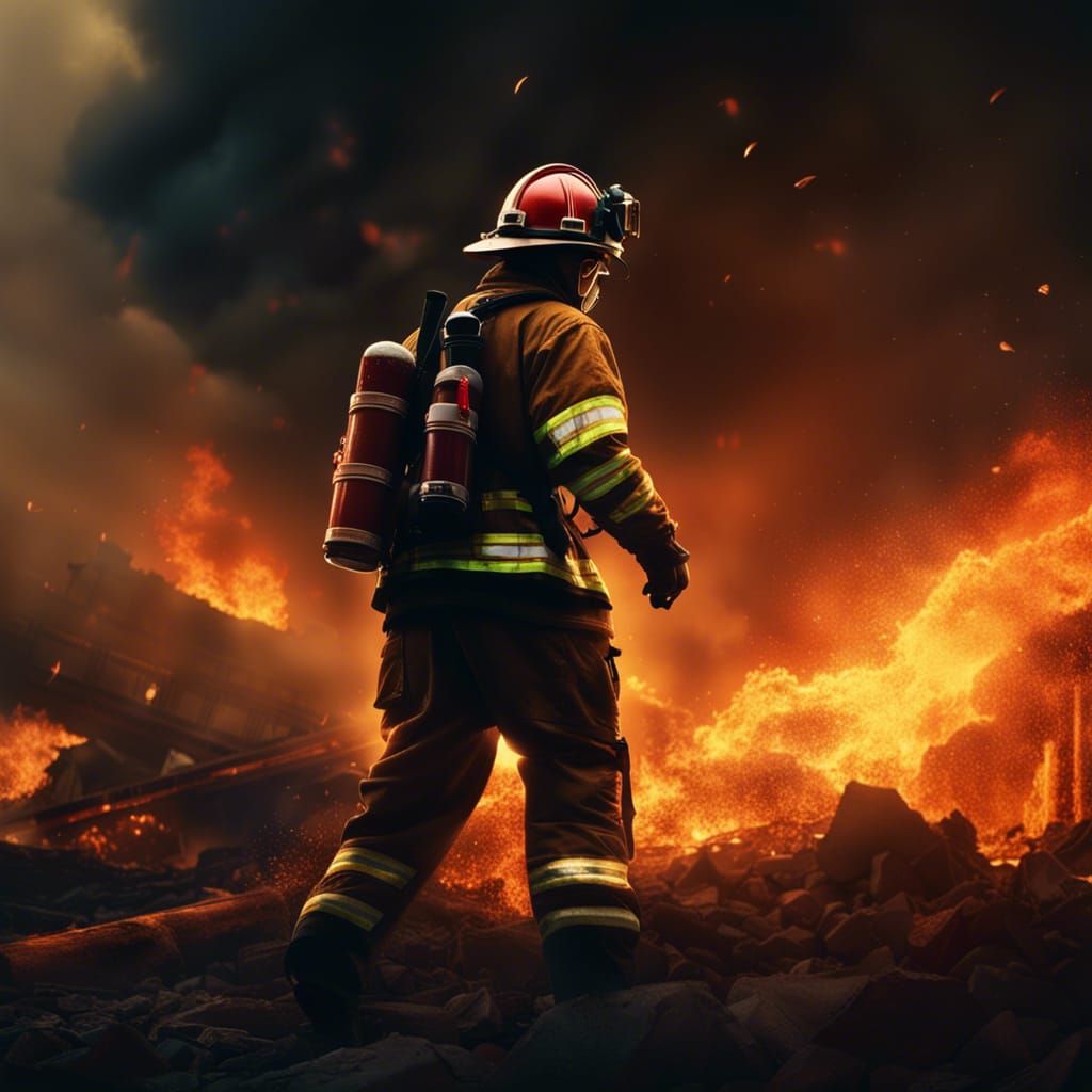 Firefighter Rescue in Blazing Inferno: Cinematic Digital Art