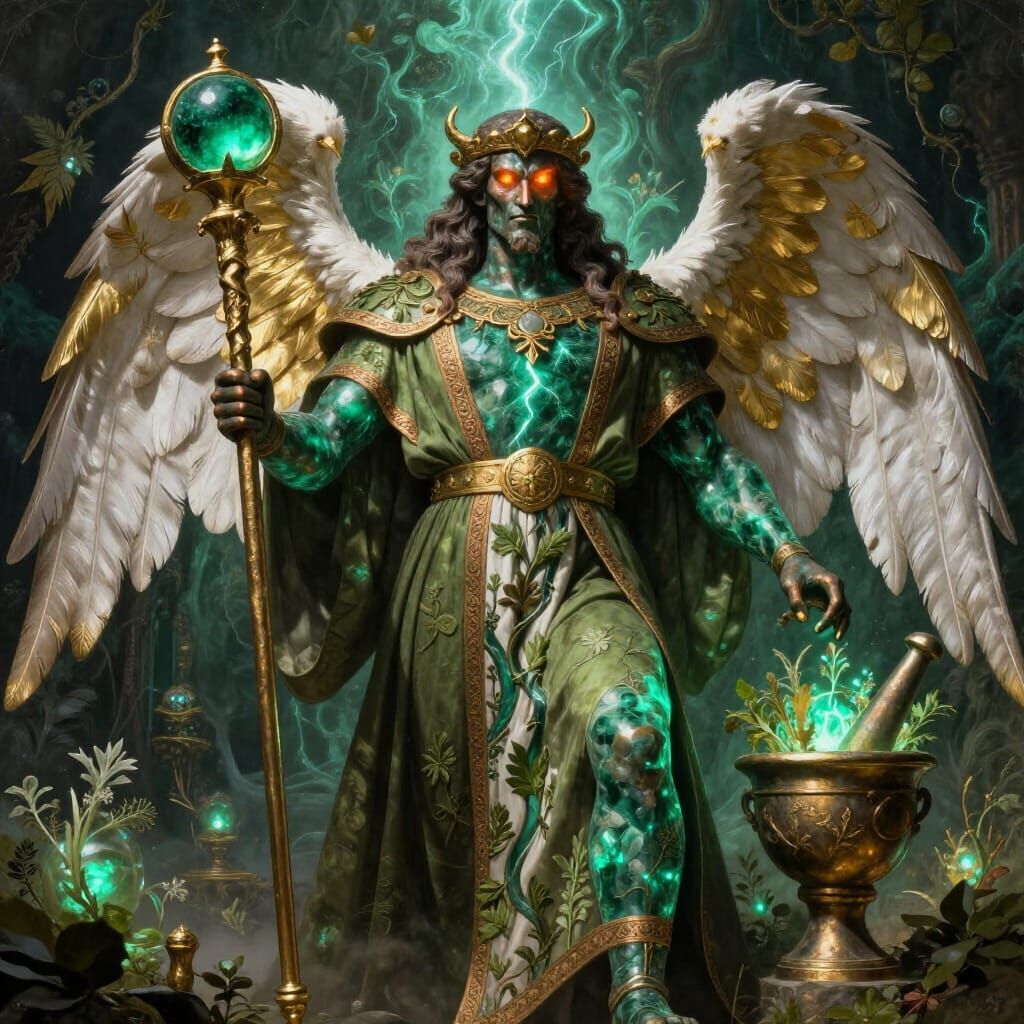 Archangel of Healing Plants in Emerald and Bronze
