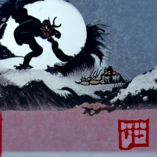 Krampus in Ukiyo-e Style: A Digital Print