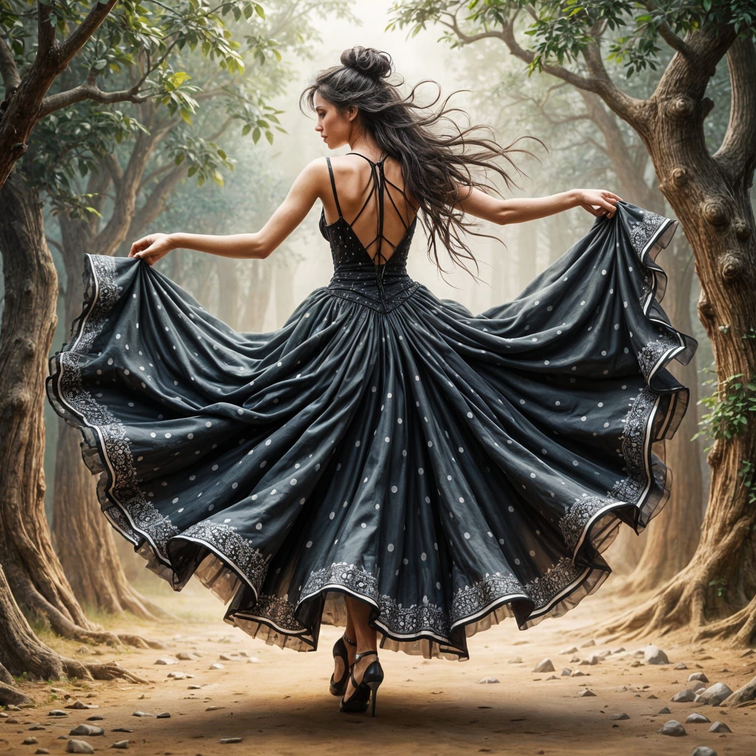 Dynamic Ballet Dancer in Polka Dot Dress