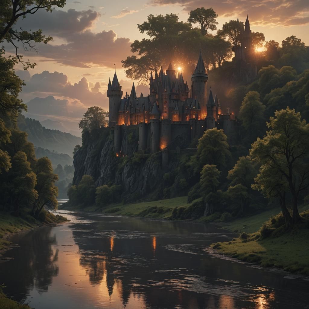 Medieval Castle at Sunset: Digital Matte Painting