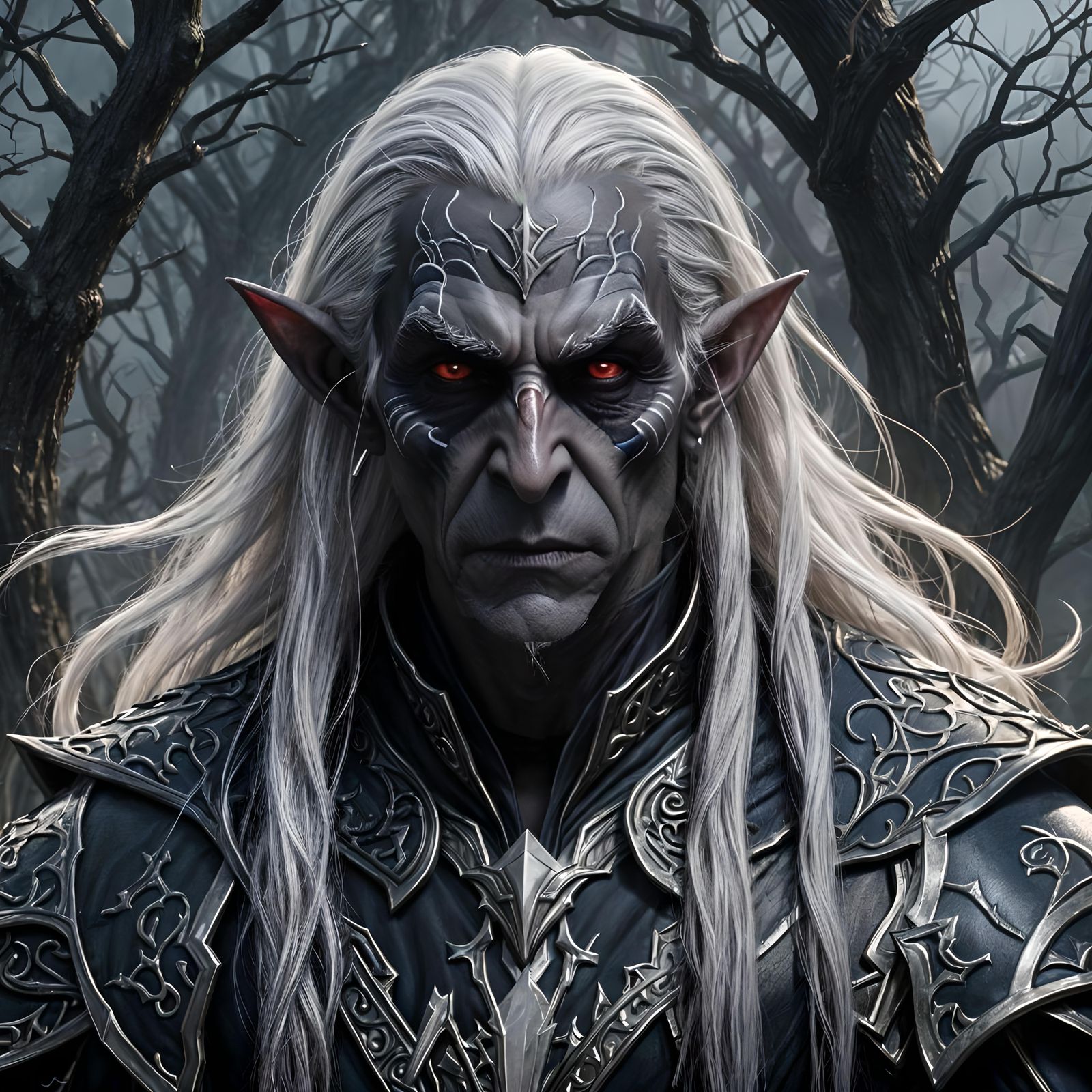 Sinister Drow Elf Wizard Portrait in Detailed Matte Painting