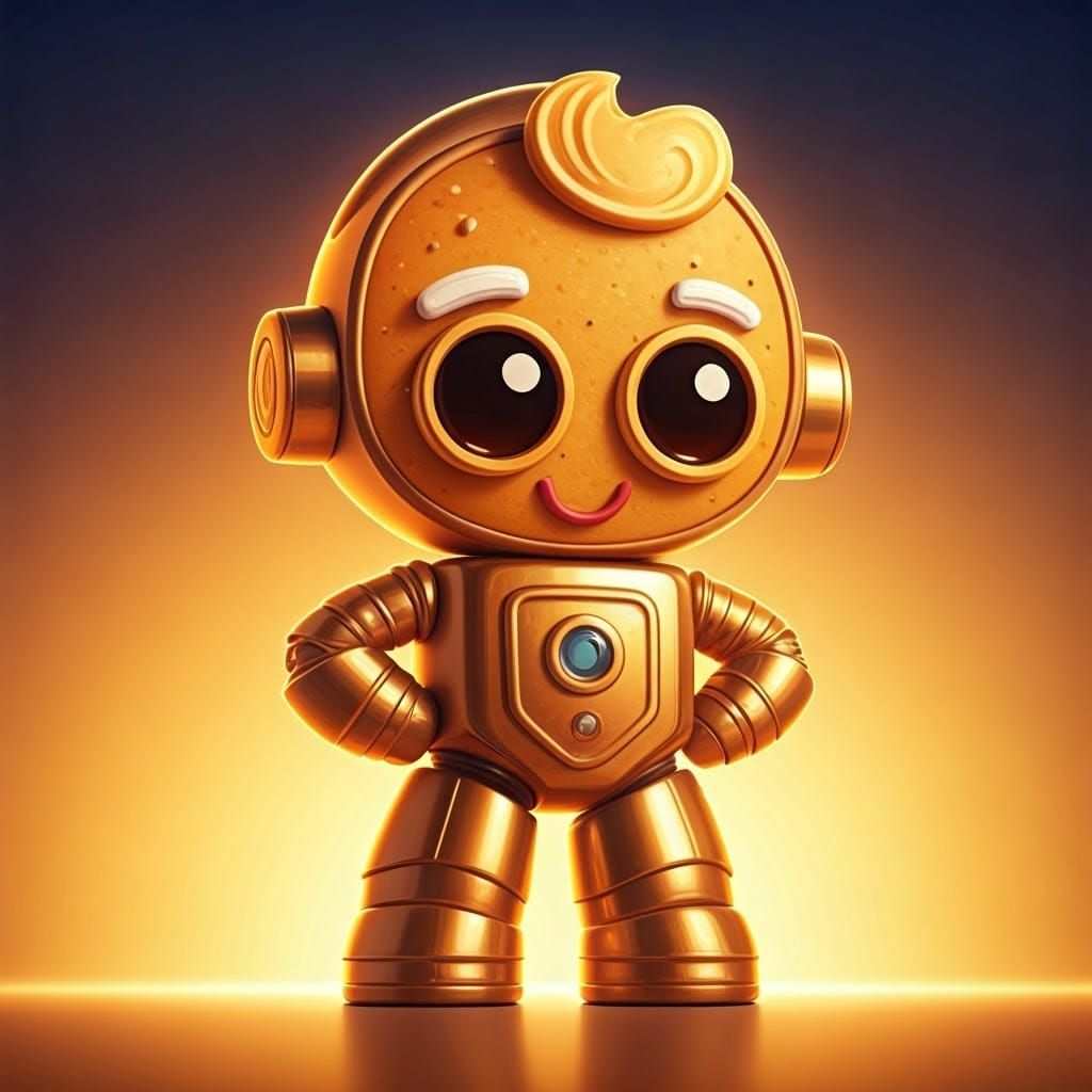 Heroic Metallic Robot in Whimsical Digital Art