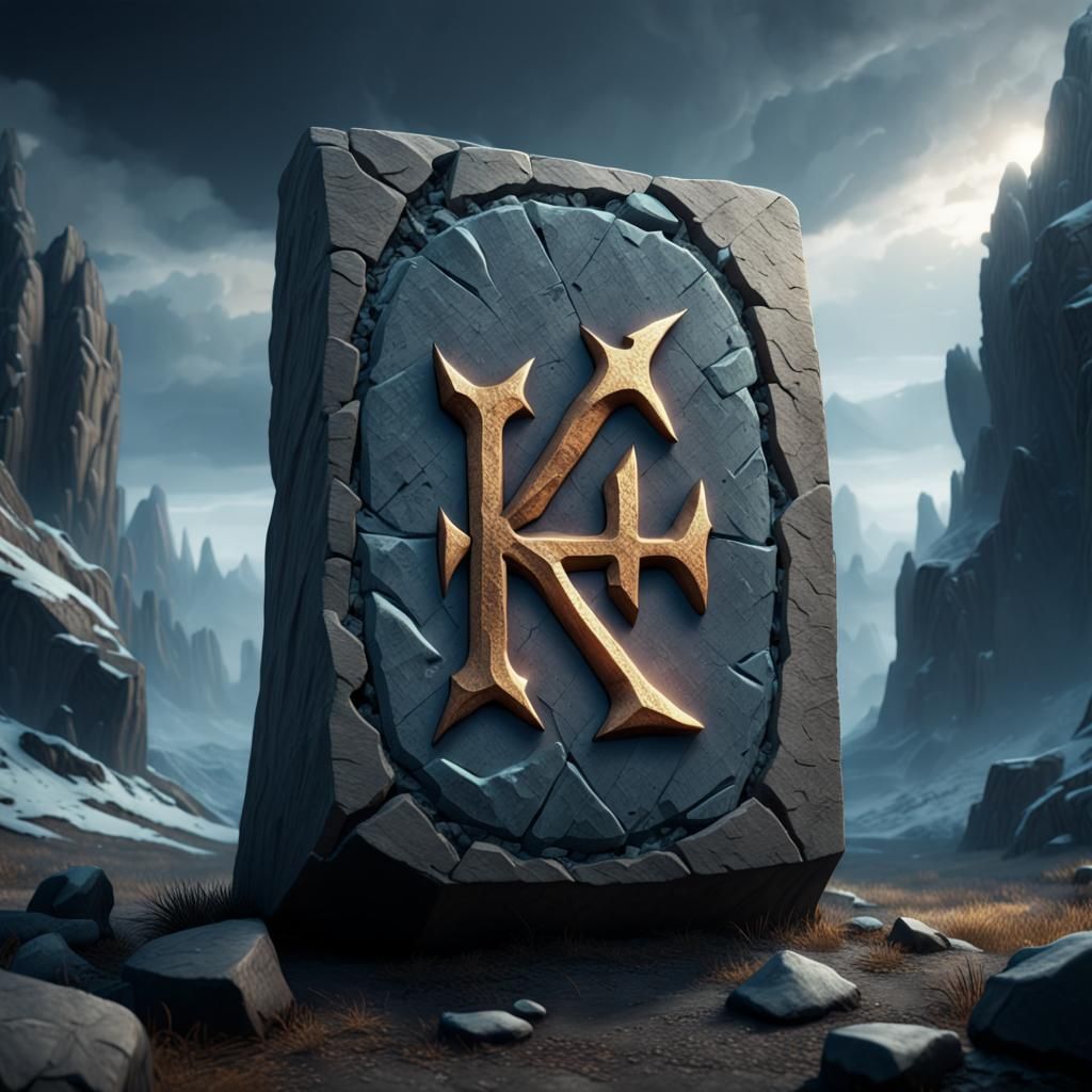 Detailed Stone Haglaz Rune in Digital Painting