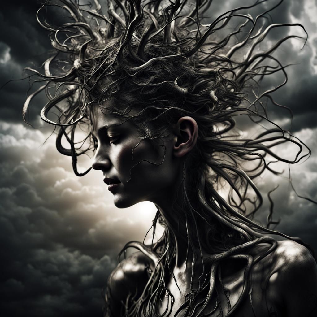 Abstract Metal Root Figure in Giger Style