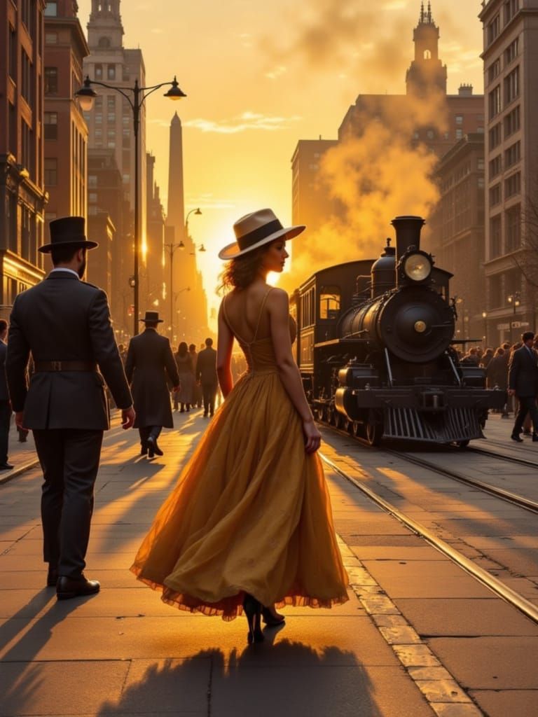 Elegant Woman Pauses on a Bustling City Street