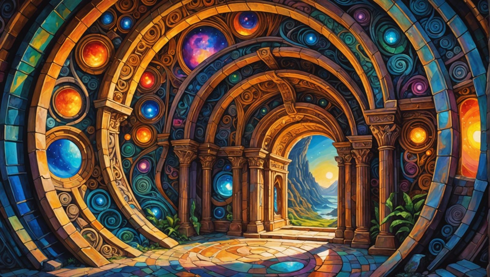 Cosmic Prehistoric Portal in Cubist Style