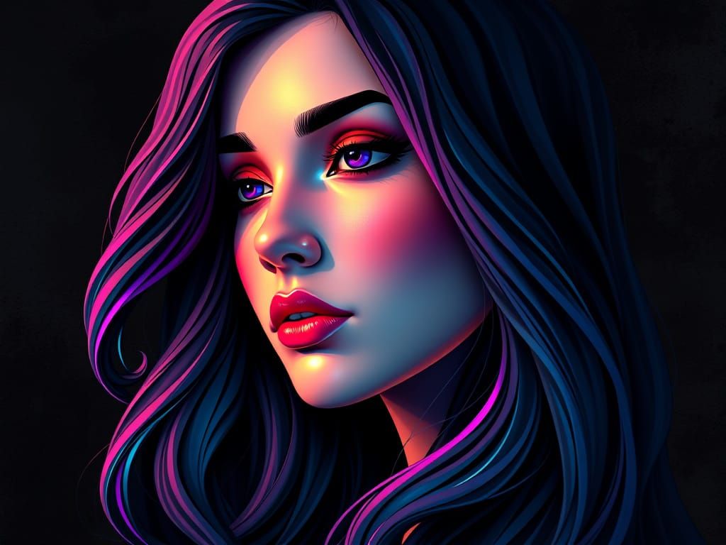 Psychedelic Neon Portrait in Cubist Style