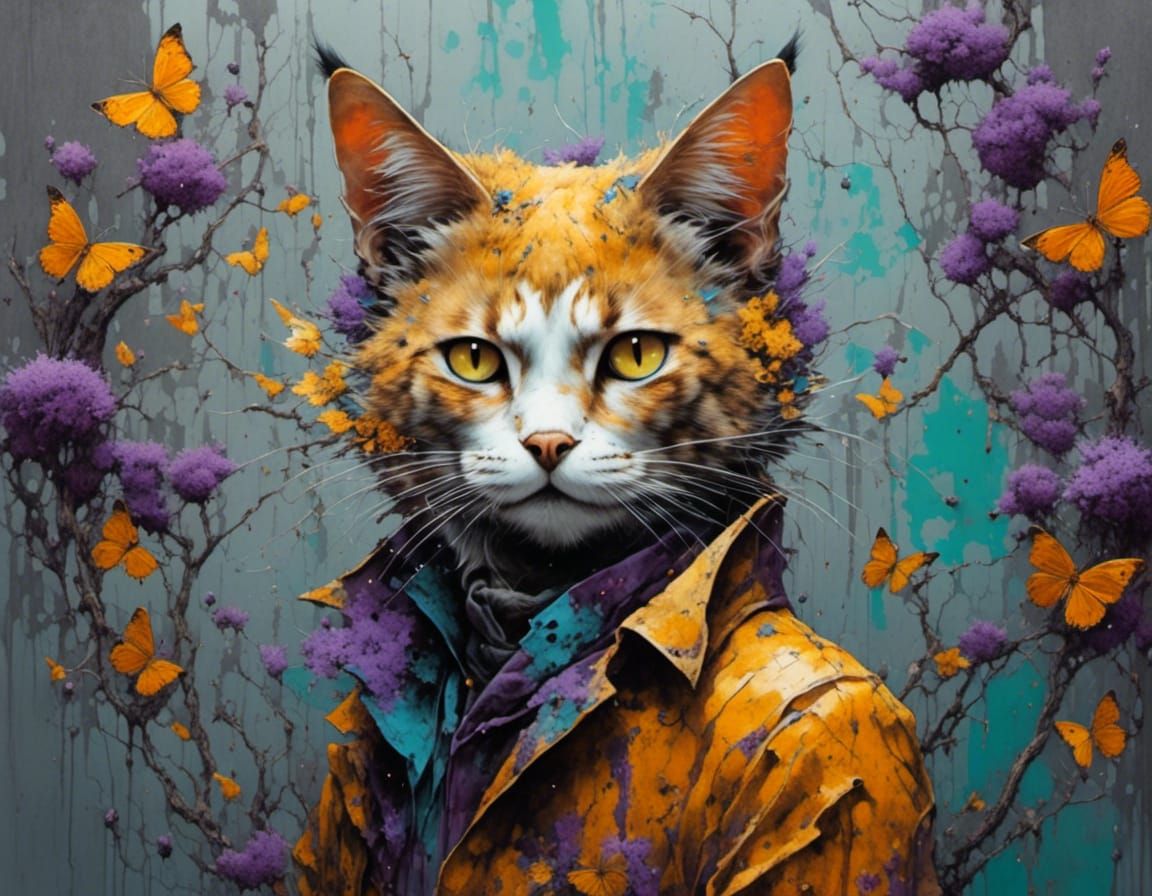 Cat Welcoming Spring in Casual Chic Style