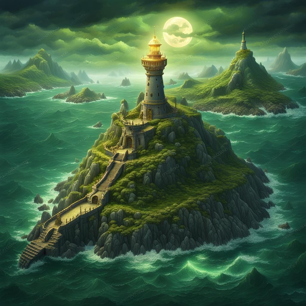 Elven Lighthouse on Peninsula in Isometric Digital Art