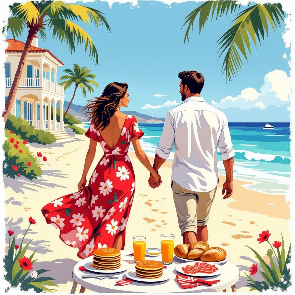 Couple Enjoys Breakfast After Beach Date