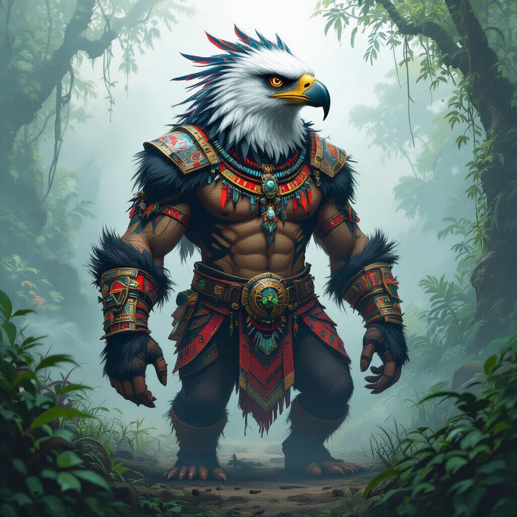 Mythical Hybrid Creature in Jungle, Digital Art Style