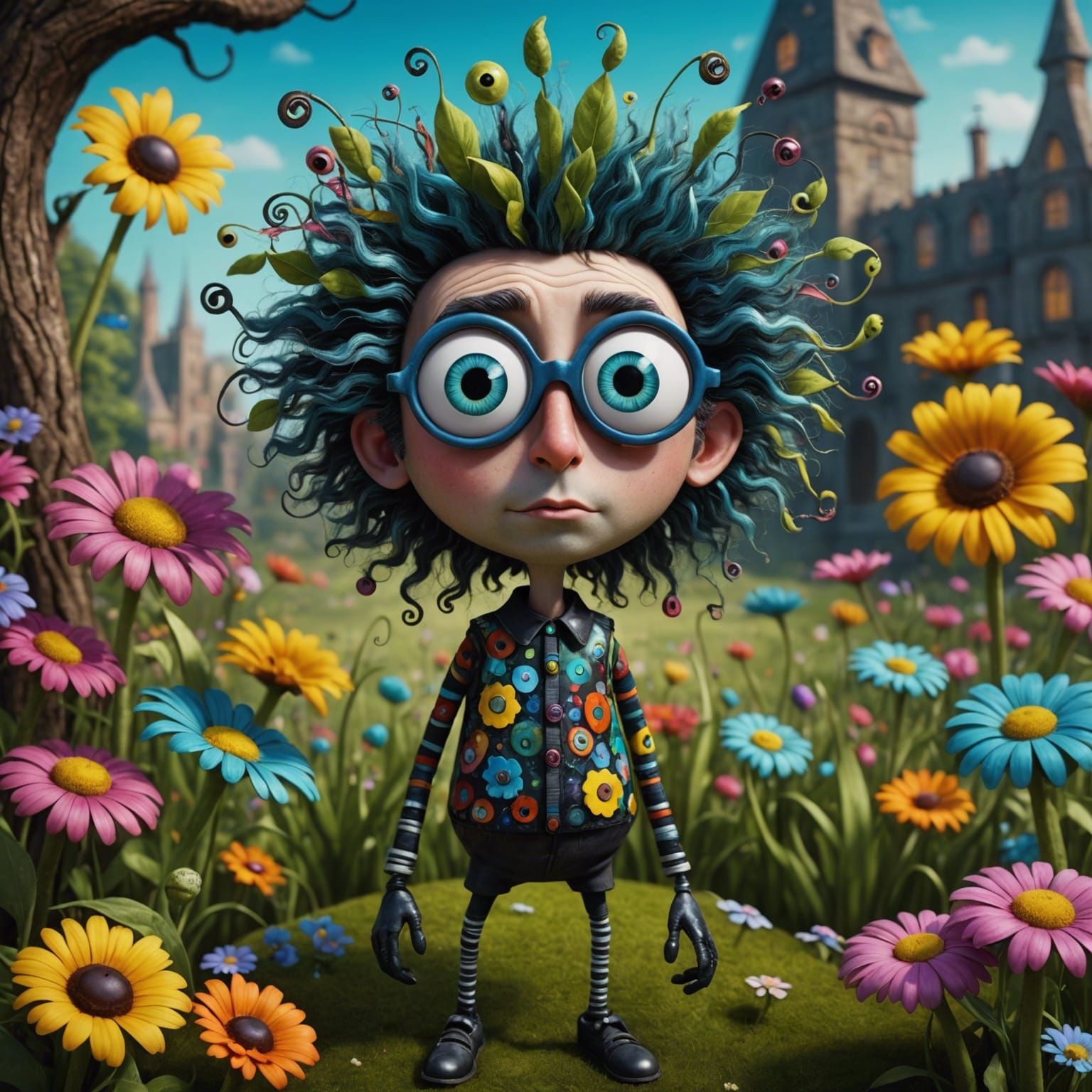 Surreal Googly-Eyed Character in Tim Burton Style