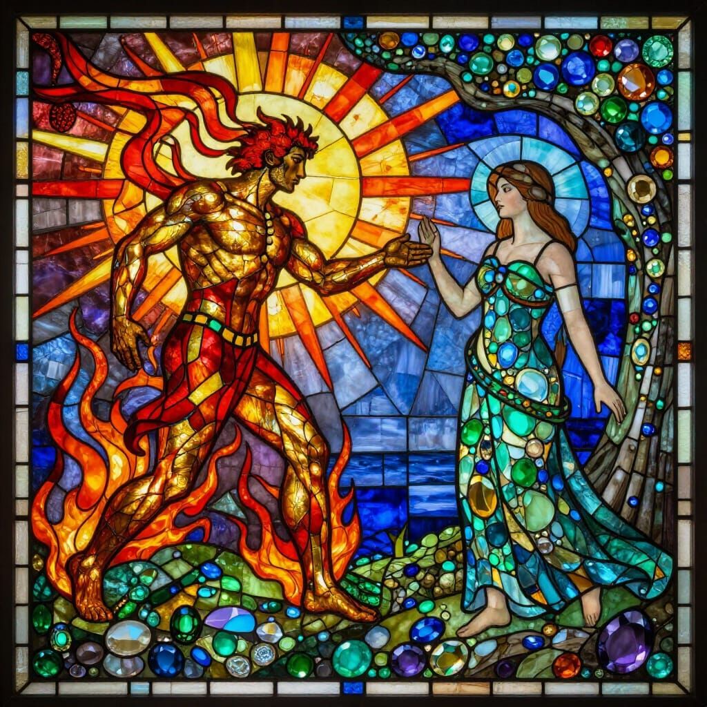 Alchemical Elements in Vibrant Stained Glass Art