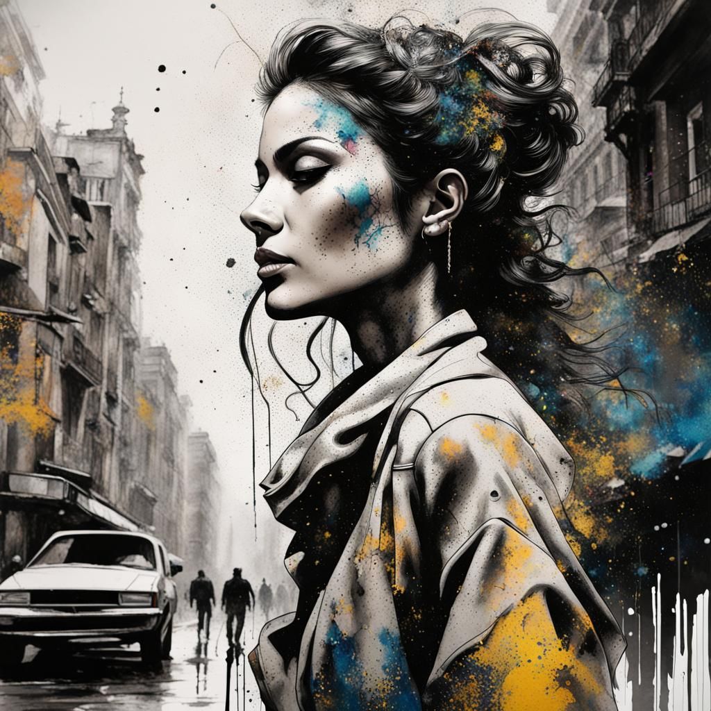 Cyberpunk Ink Splatter Portrait of a Woman