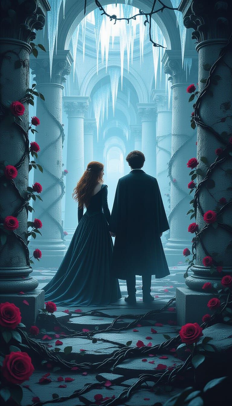 Harry and Ginny: Icy Embrace in Dark Fantasy Style