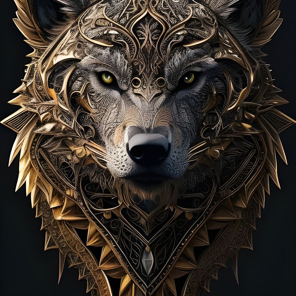 Mechanical Wolf Ink Illustration in Hypervivid Colors