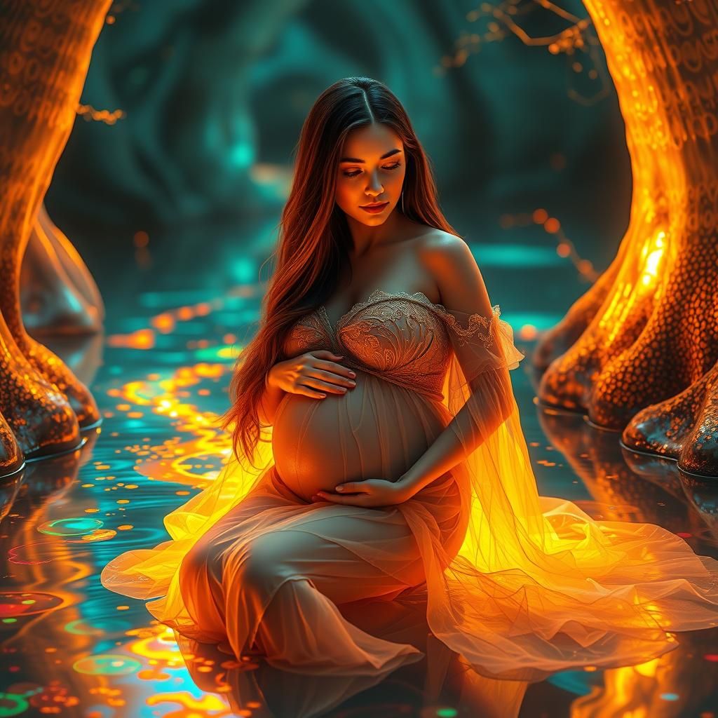Pregnant Woman in Holographic Nature, Digital Art