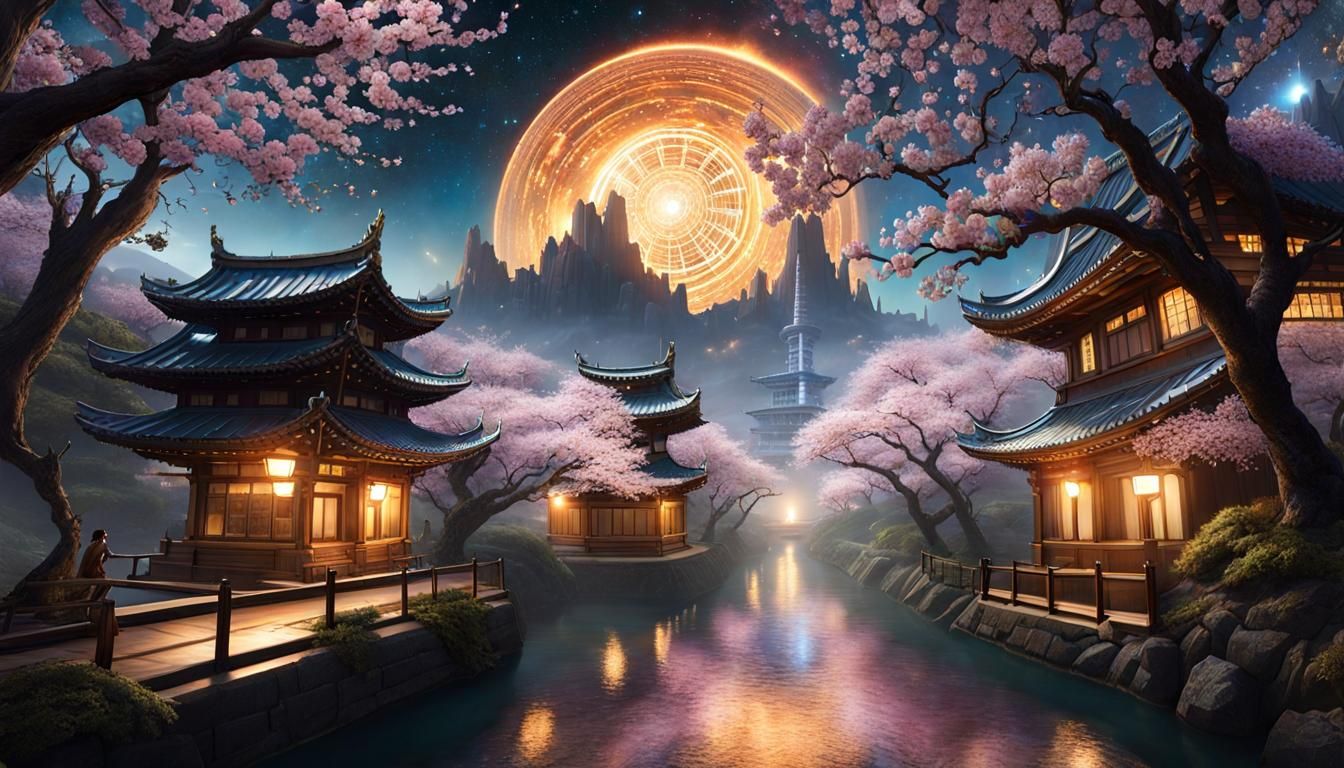 Steampunk Tattoo: Cherry Blossoms and Galaxy