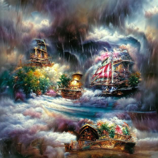 Pirate Ship Dreamscape in Detailed Painting Style