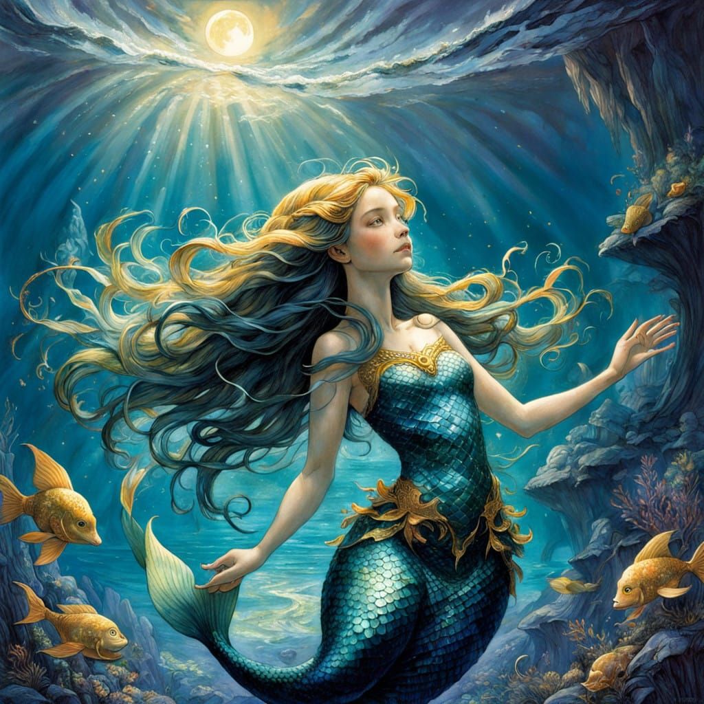 Glowing Mermaid Illuminates Moonlit Ocean with Enchanting Me...