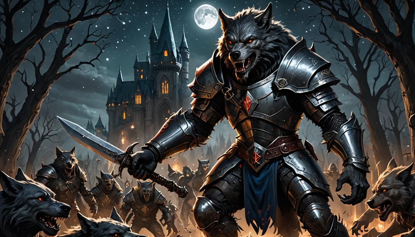 Werewolf in Gothic Armor Under Eclipse