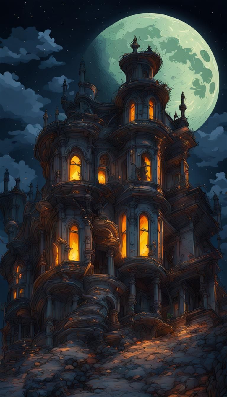 Colorful Ghosts Under Moonlight: Detailed Digital Art